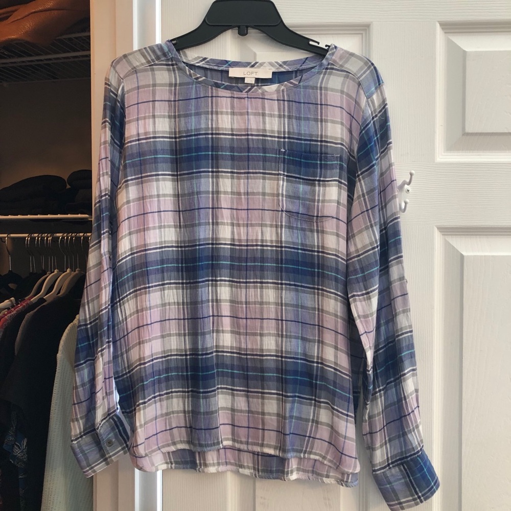 Loft Plaid Blouse EUC